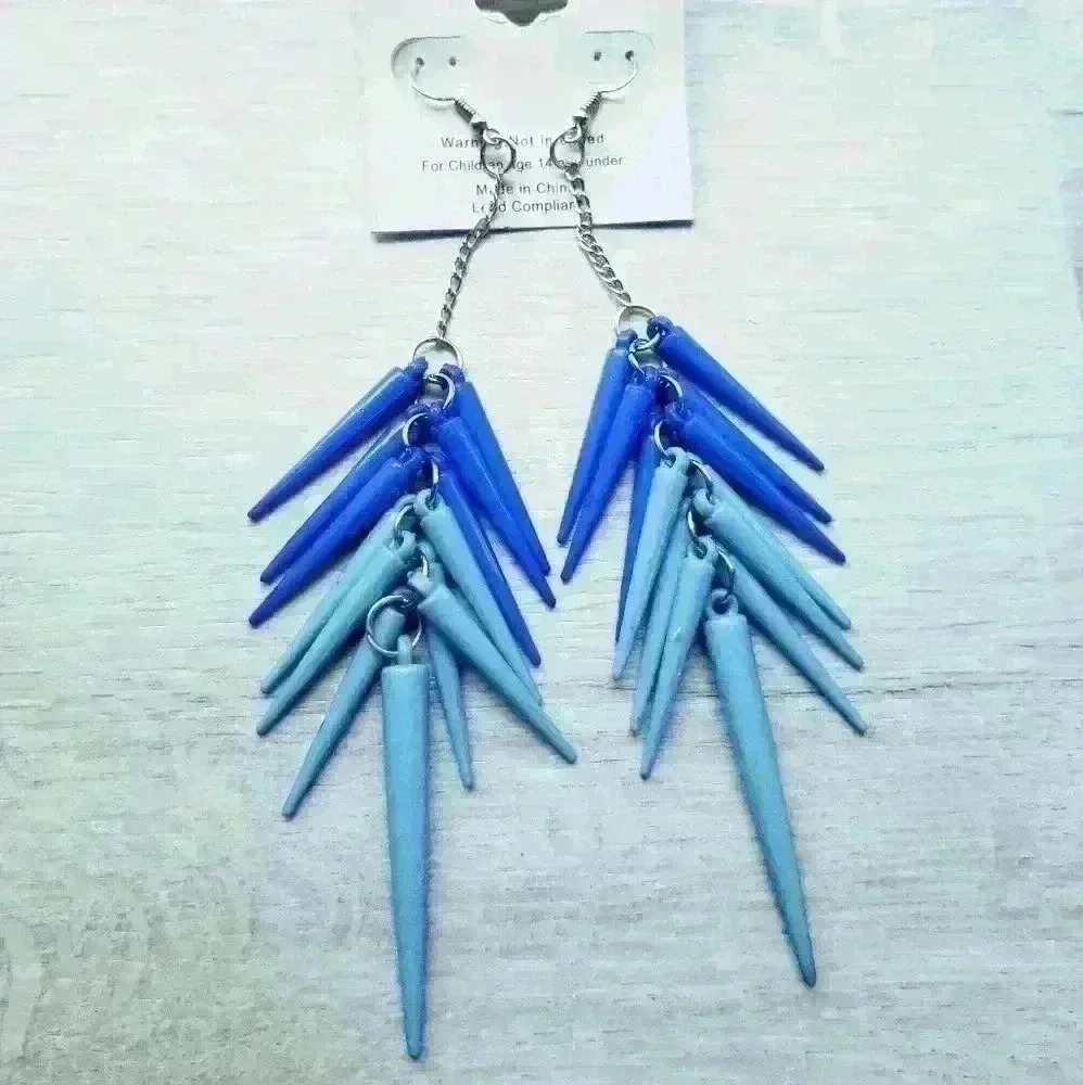 "Bundles Only" Blue Dangle Spikes Earrings - Picture 3 of 7